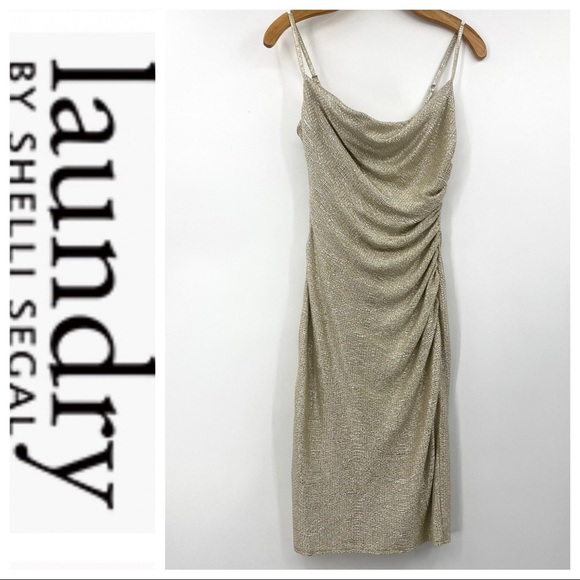 💕SALE💕 Laundry by Shelli Segal Gold Shimmer Cocktail Dress - Picture 3 of 10